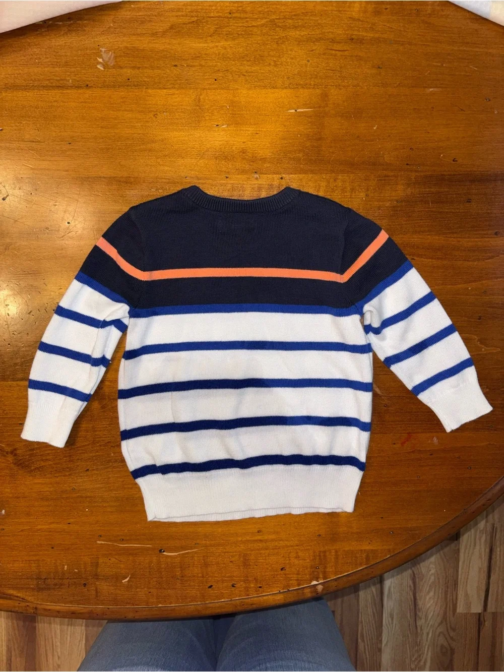 Ralph Lauren Navy, White & Orange Striped Kids Sweater